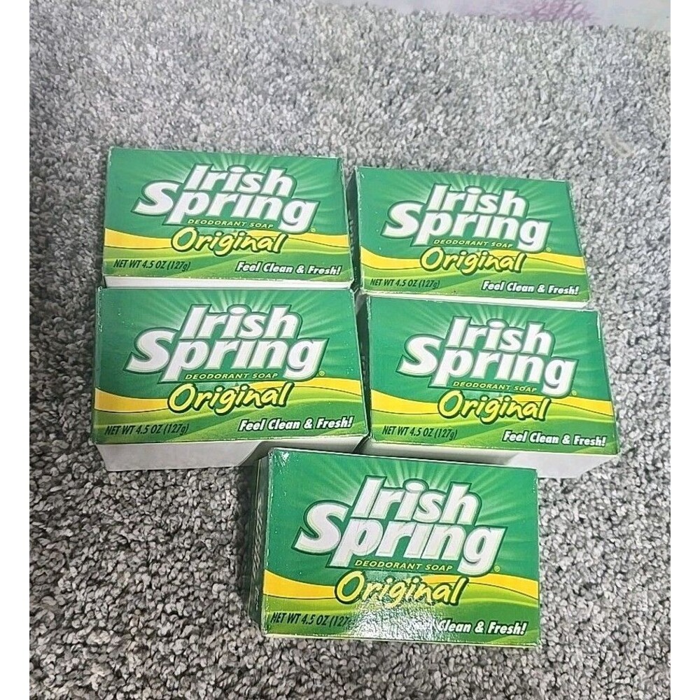5 Vtg Irish Spring Original Deodorant Soap 4.5oz Bath Size Old Version Nos